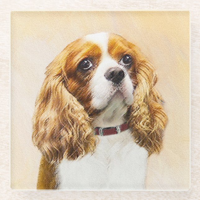 Cavalier King Charles Spaniel Original Painting Glass Coaster (Front)