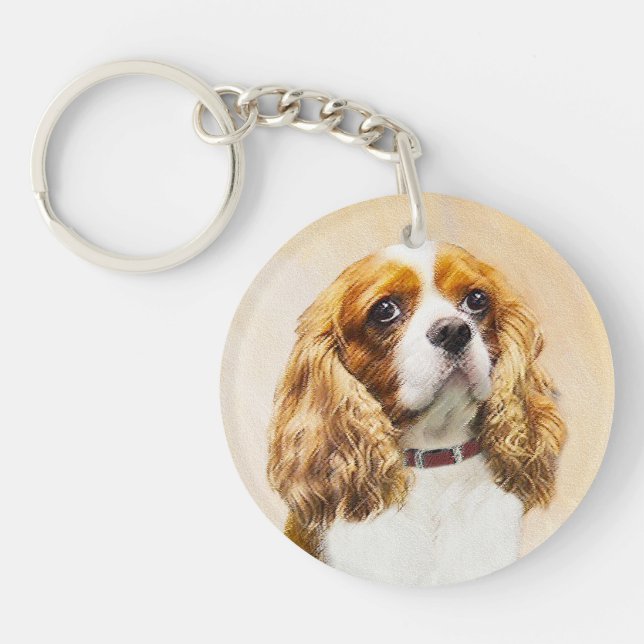 Cavalier King Charles Spaniel Original Painting Key Ring (Front)