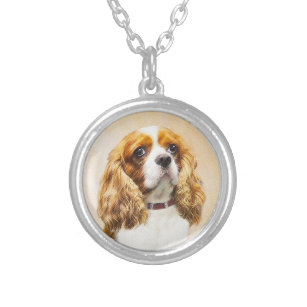Cavalier King Charles Spaniel Original Painting Silver Plated Necklace