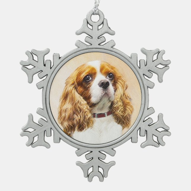 Cavalier King Charles Spaniel Original Painting Snowflake Pewter Christmas Ornament (Front)