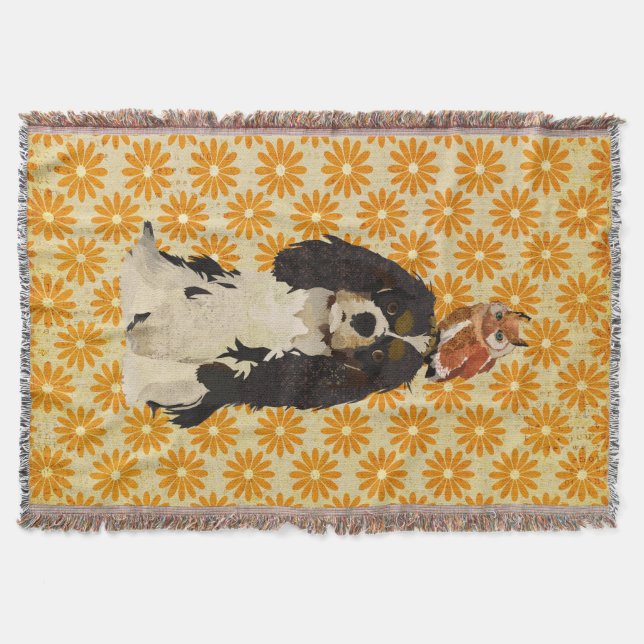 Cavalier King Charles Spaniel & Owl Throw Blanket (Front)