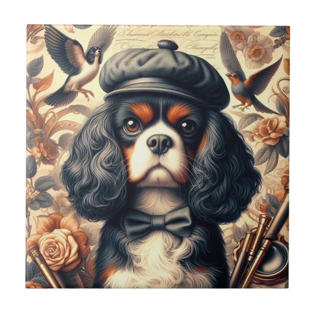 Cavalier King Charles Spaniel Painting Ceramic Tile (Front)