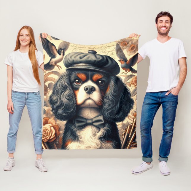 Cavalier King Charles Spaniel Painting Fleece Blanket (In Situ)