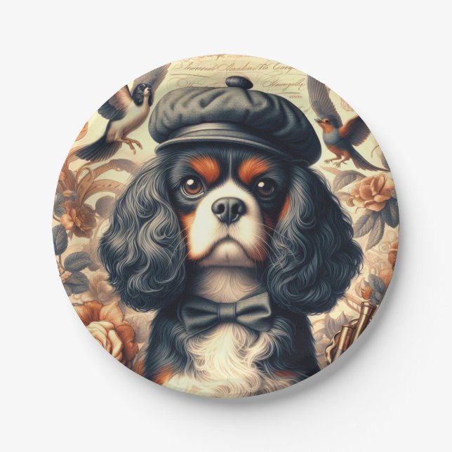 Cavalier King Charles Spaniel Painting Paper Plate (Front)