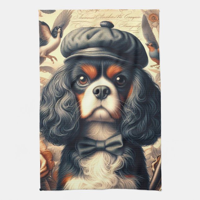 Cavalier King Charles Spaniel Painting Tea Towel (Vertical)