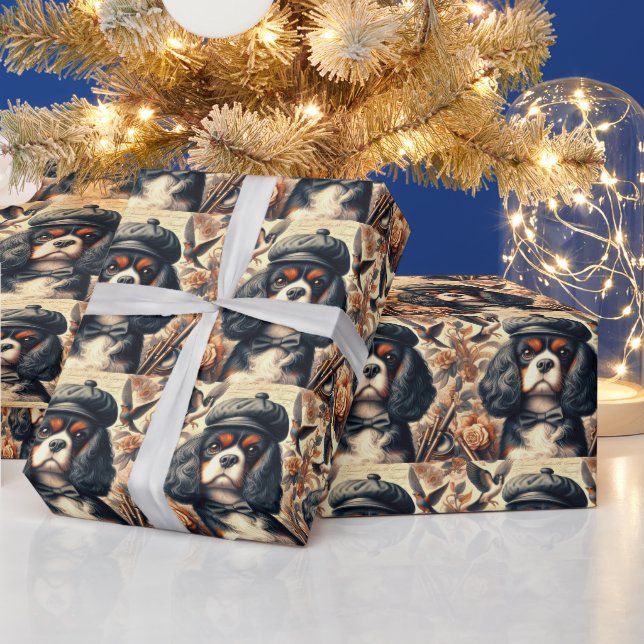 Cavalier King Charles Spaniel Painting Wrapping Paper (Holidays)