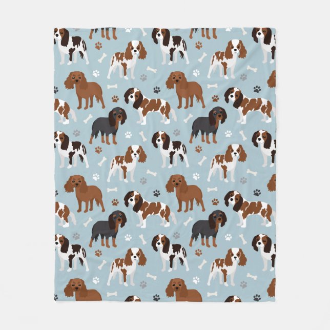 Cavalier King Charles Spaniel Paws and Bones Fleece Blanket (Front)