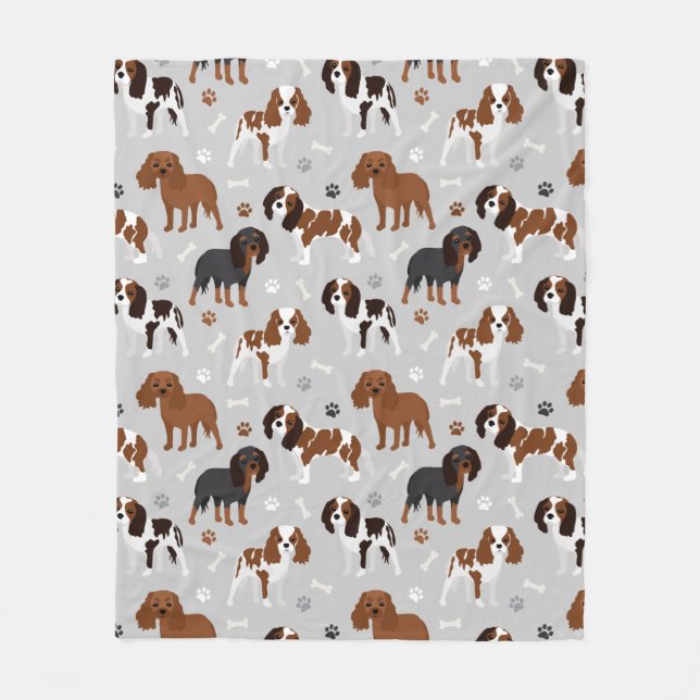 Cavalier King Charles Spaniel Paws and Bones Fleece Blanket (Front)