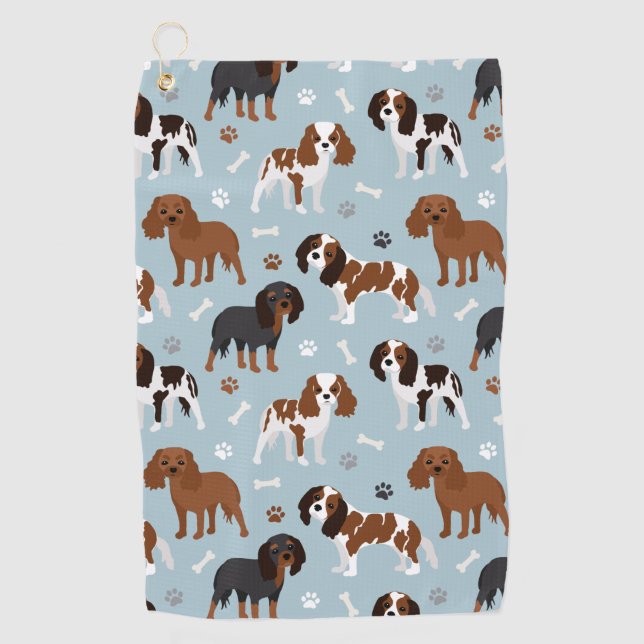 Cavalier King Charles Spaniel Paws and Bones Golf Towel (Front)