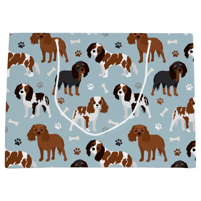 Cavalier King Charles Spaniel Paws and Bones Large Gift Bag (Front)