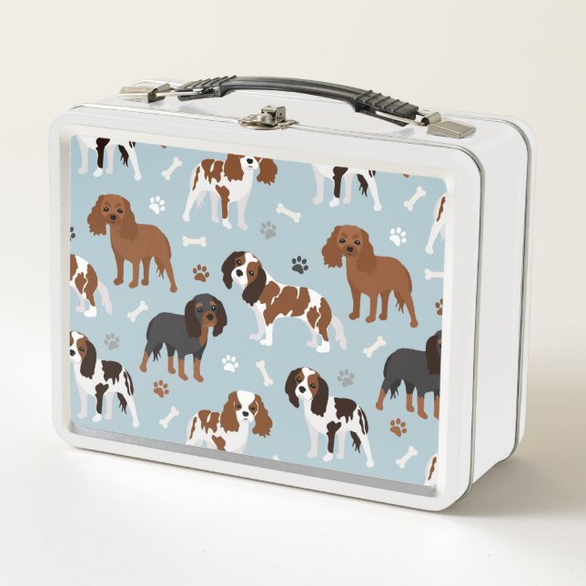 Cavalier King Charles Spaniel Paws and Bones Metal Lunch Box (Front)