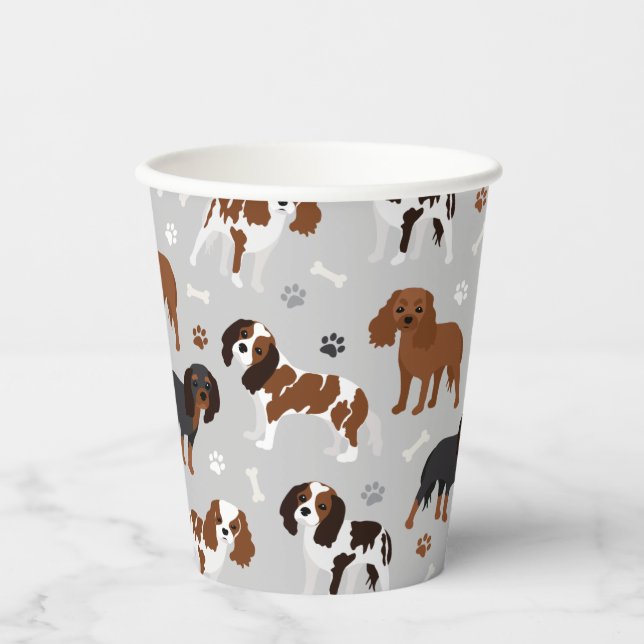 Cavalier King Charles Spaniel Paws and Bones Paper Cups (Front)