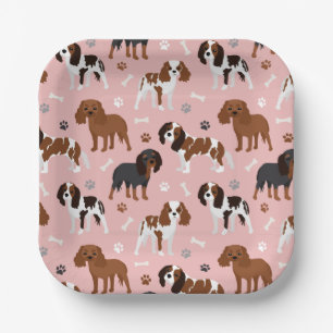 Cavalier King Charles Spaniel Paws and Bones Paper Paper Plate