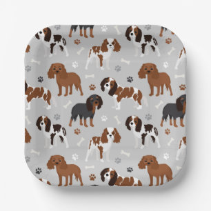 Cavalier King Charles Spaniel Paws and Bones Paper Plate