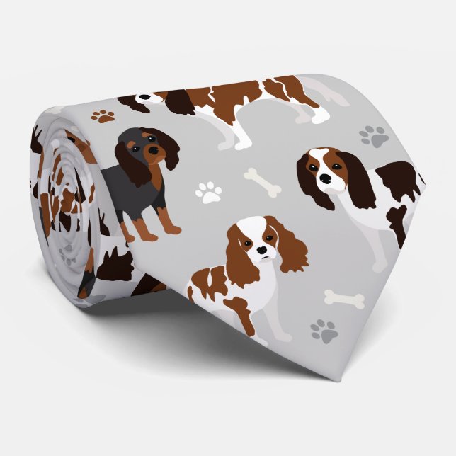 Cavalier King Charles Spaniel Paws and Bones Tie (Rolled)