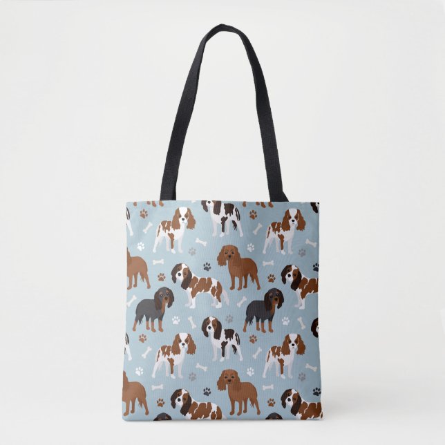 Cavalier King Charles Spaniel Paws and Bones Tote Bag (Front)