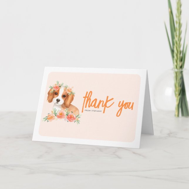 Cavalier King Charles Spaniel Peach Dog Birthday Thank You Card (Front)