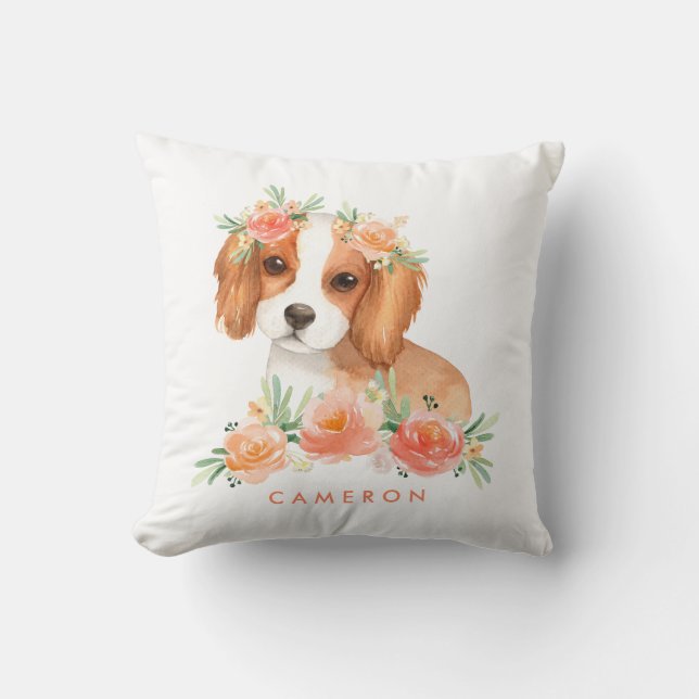 Cavalier King Charles Spaniel Peach Floral Nursery Cushion (Front)
