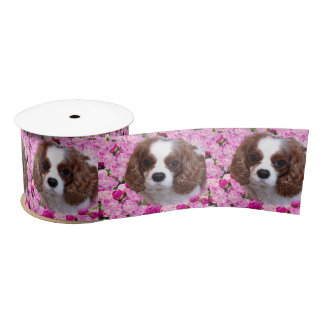Cavalier King Charles Spaniel Peonies Satin Ribbon