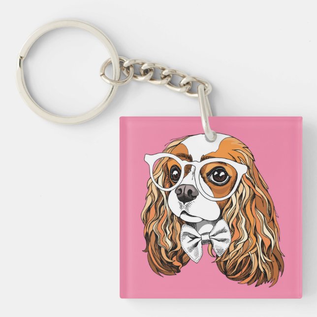 Cavalier King Charles Spaniel Portrait Key Ring (Front)