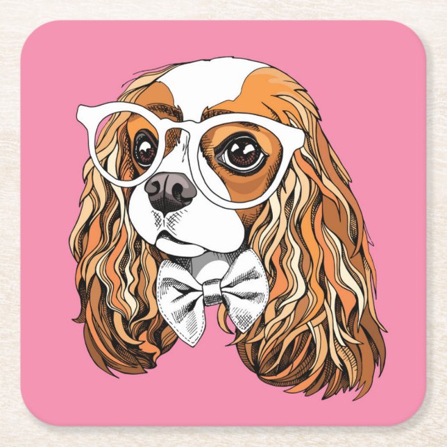 Cavalier King Charles Spaniel Portrait Square Paper Coaster (Front)