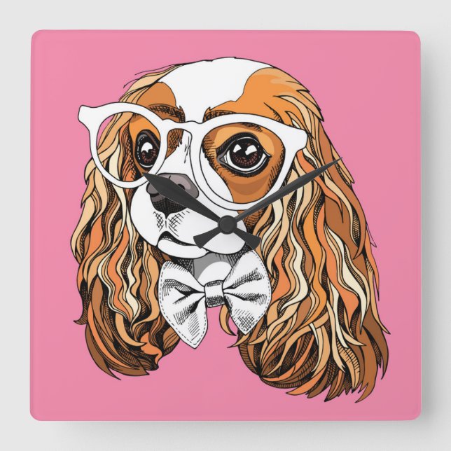 Cavalier King Charles Spaniel Portrait Square Wall Clock (Front)