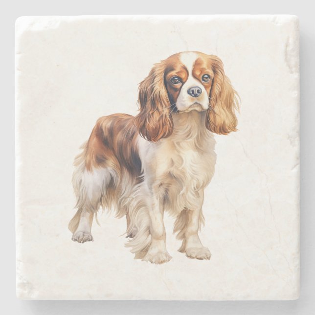 Cavalier King Charles Spaniel print Dog art print  Stone Coaster (Front)