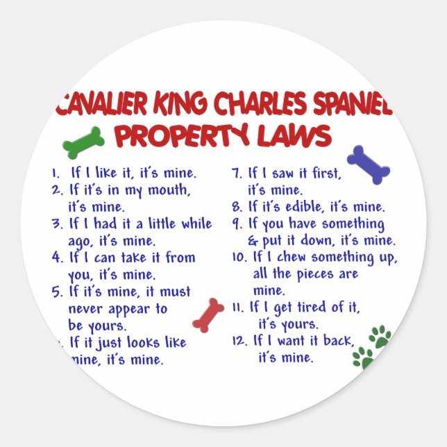 CAVALIER KING CHARLES SPANIEL Property Laws 2 Classic Round Sticker (Front)