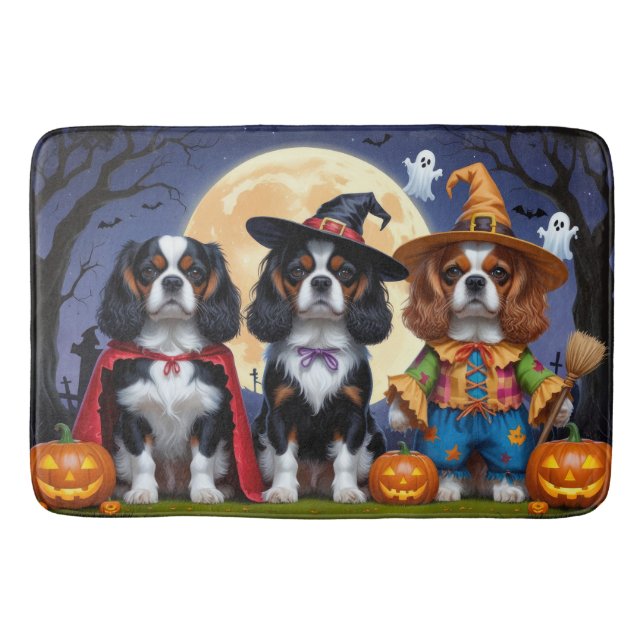 Cavalier King Charles Spaniel  Pumpkin Halloween Bath Mat (Front)