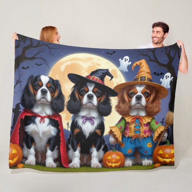 Cavalier King Charles Spaniel  Pumpkin Halloween Fleece Blanket (In Situ)