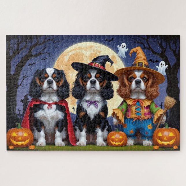Cavalier King Charles Spaniel  Pumpkin Halloween Jigsaw Puzzle (Horizontal)