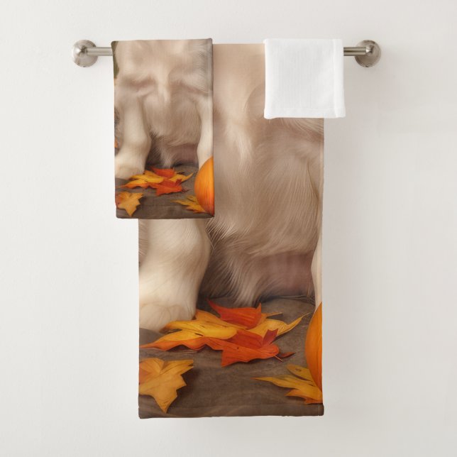 Cavalier King Charles Spaniel Puppy Autumn Pumpkin Bath Towel Set (Insitu)