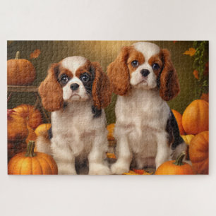 Cavalier King Charles Spaniel Puppy Autumn Pumpkin Jigsaw Puzzle