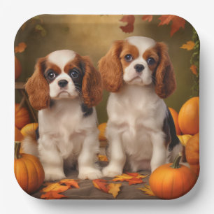 Cavalier King Charles Spaniel Puppy Autumn Pumpkin Paper Plate