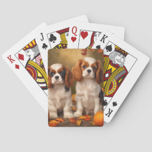 Cavalier King Charles Spaniel Puppy Autumn Pumpkin Playing Cards