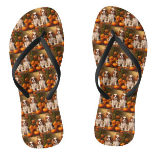 Cavalier King Charles Spaniel Puppy Autumn Pumpkin Thongs