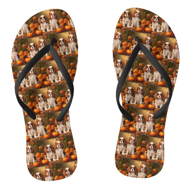 Cavalier King Charles Spaniel Puppy Autumn Pumpkin Thongs (Footbed)