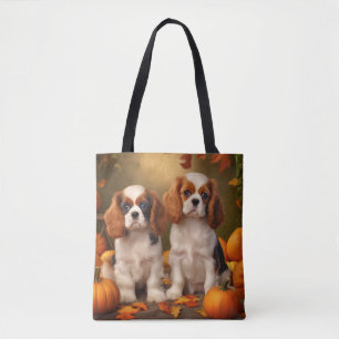 Cavalier King Charles Spaniel Puppy Autumn Pumpkin Tote Bag