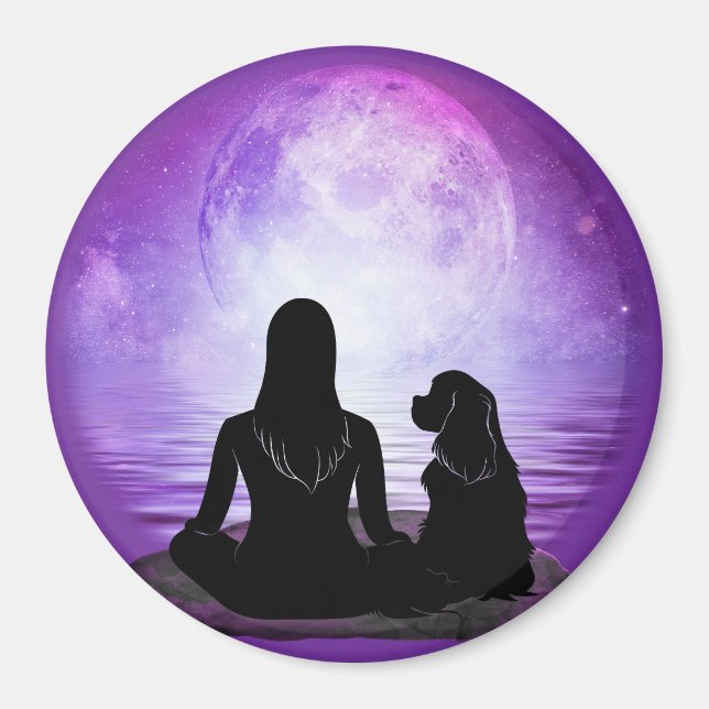 Cavalier King Charles Spaniel Purple Moon Art Magnet (Front)