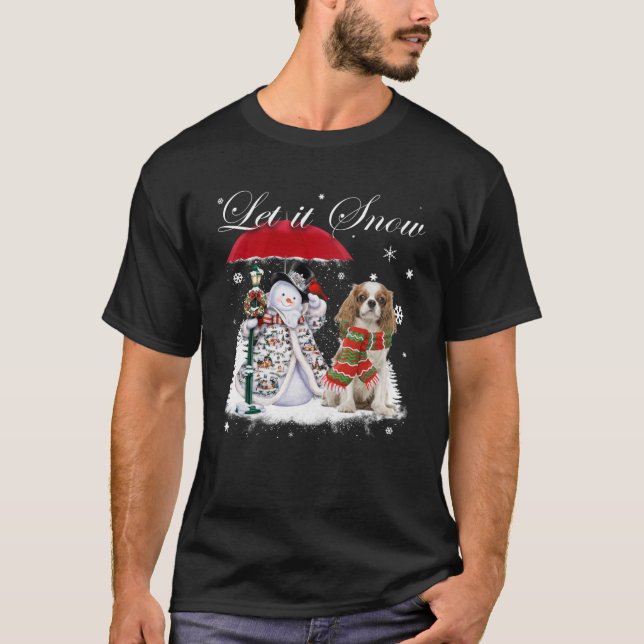 Cavalier King Charles Spaniel Santa Christmas Snow T-Shirt (Front)