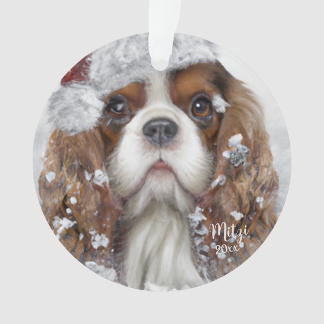Cavalier King Charles Spaniel, Santa Dog,  Ornament (Front)