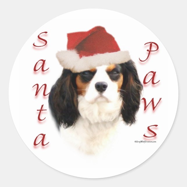 Cavalier King Charles Spaniel Santa Paws Classic Round Sticker (Front)