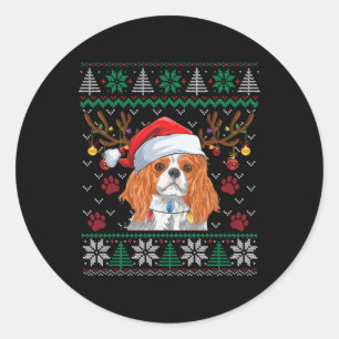 Cavalier King Charles Spaniel Santa Ugly Sweater L Classic Round Sticker