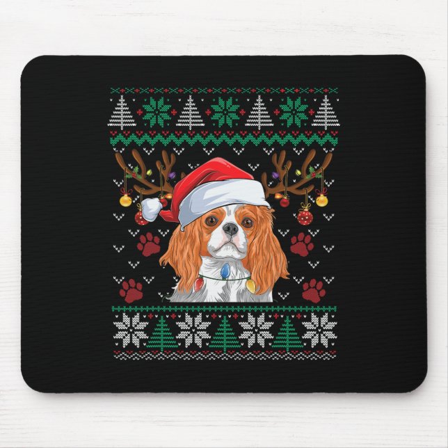Cavalier King Charles Spaniel Santa Ugly Sweater L Mouse Pad (Front)