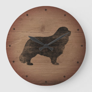 Cavalier King Charles Spaniel Silhouette Rustic Large Clock