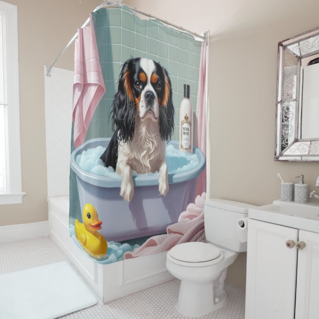 Cavalier King Charles Spaniel Sleepy Cute Funny Shower Curtain (In Situ)