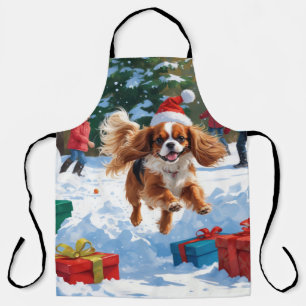 Cavalier King Charles Spaniel Snow with Christmas  Apron