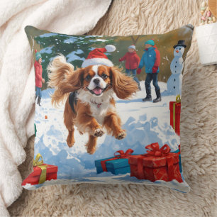 Cavalier King Charles Spaniel Snow with Christmas  Cushion