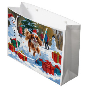 Cavalier King Charles Spaniel Snow with Christmas  Large Gift Bag
