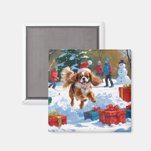 Cavalier King Charles Spaniel Snow with Christmas  Magnet (Front/Back)